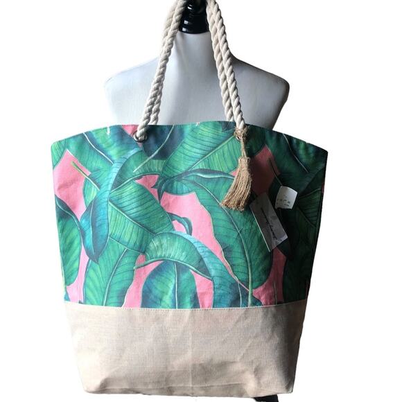 Tommy Bahama Handbags - NWT Tommy Bahama cotton and jute tropical pink and green tote